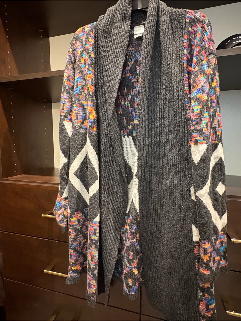 Cozy Multicolor & Charcoal Open-Front Knit Cardigan Sweater